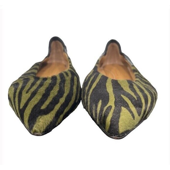 POMME D’OR Flats Designer Leather Fur Animal Print Pointy Fun City Chic IT38 US8 - Picture 3 of 9